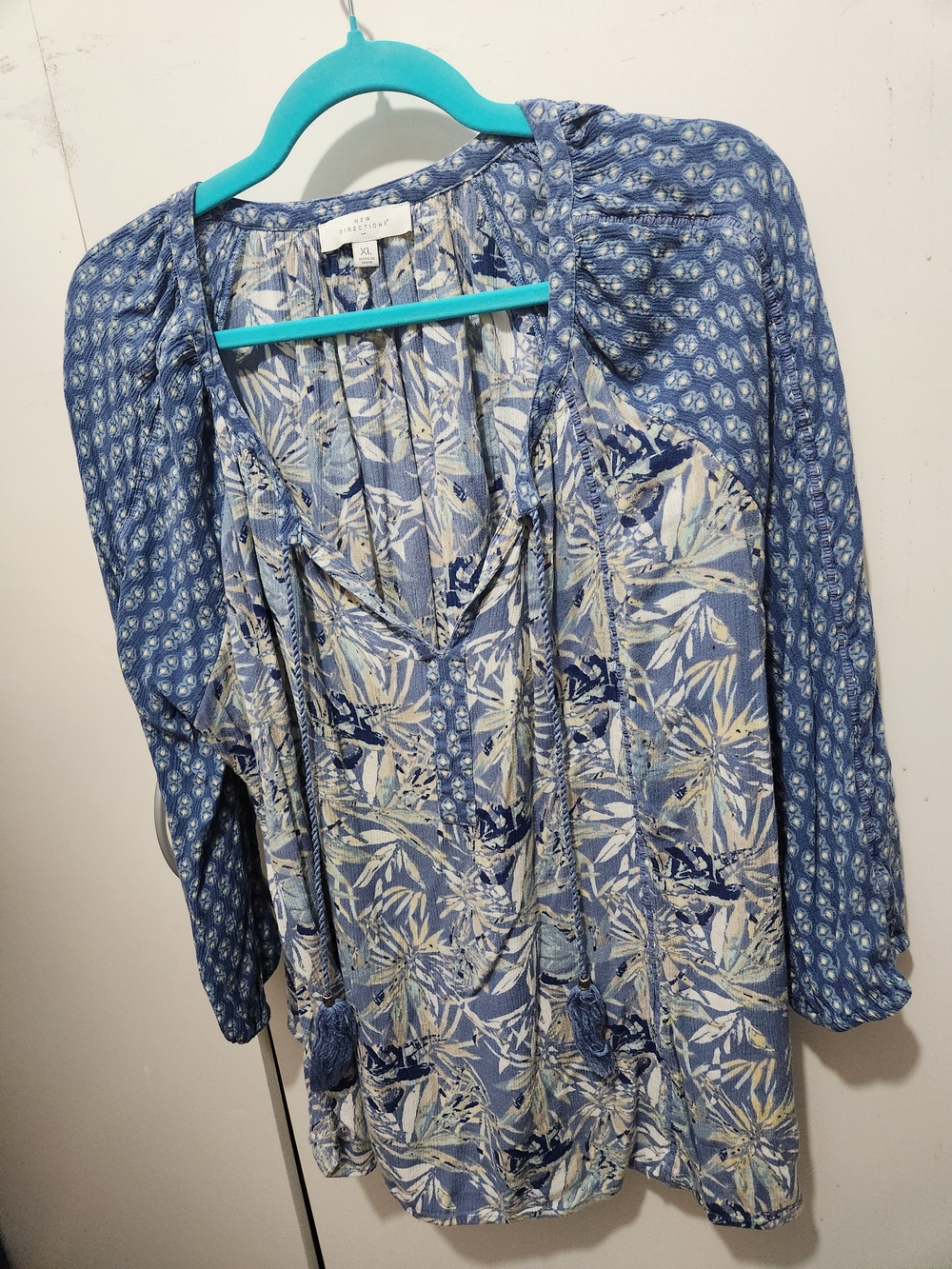 new directions Blue Floral Peasant Blouse